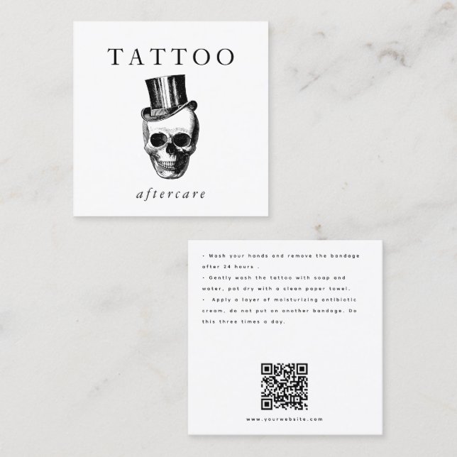 Modern SKULL-tatuering Eftervård Anvisningar QR-ko Fyrkantigt Visitkort (Fram/baksida)