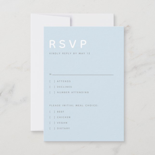 Modern Sky Blue Editorial All Caps RSVP blir OSA Kort (Framsida)
