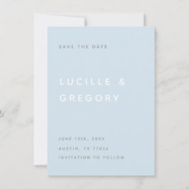 Modern Sky Blue Editorial All Caps Save the Date Spara Datumet
