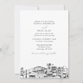 Modern Skyline Black & White Anchorage Bröllop Inbjudningar