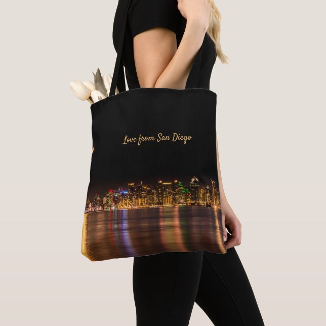 Modern Skyline City Black and Guld Souvenir San Di Tygkasse (Närbild)