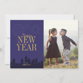 Modern Skyline Gott nytt år Fotto Card Julkort