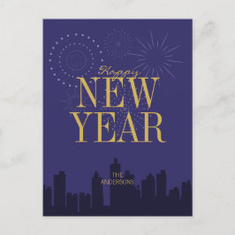 Modern Skyline Gott Nytt År Postkort Helg Vykort