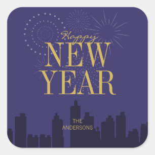 Modern Skyline Gott nytt år Sticker Fyrkantigt Klistermärke