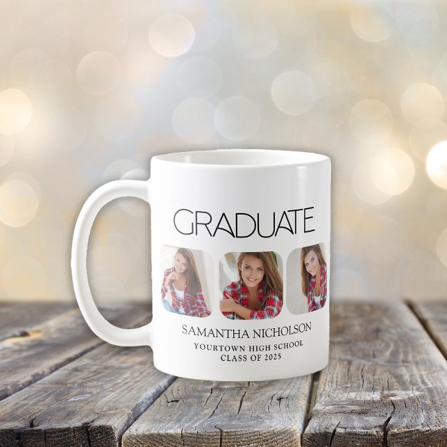 Modern Slank 3-Foto Examen Kaffemugg (Graduation 3-photo mug)