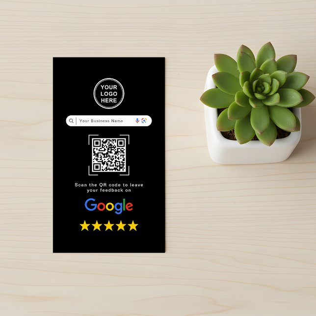 Modern Slank Svart Google Recension QR-kod Visitkort (Skapare uppladdad)
