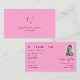 Modern slapp Ljus rosa med Monogram och foto Visitkort