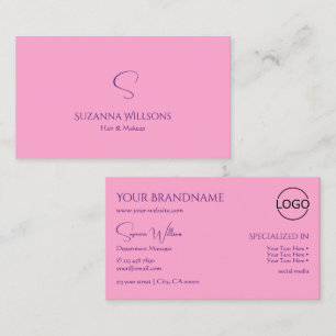 Modern slapp Ljus rosa med Monogram och Logotyp Visitkort