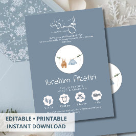 Modern Slate Blue Islamic Baby Boy Birth Meddelande