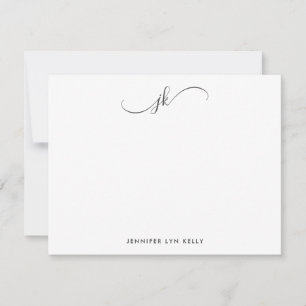 Modern Slate Grått Monogram Script Calligraphy Anteckningskort