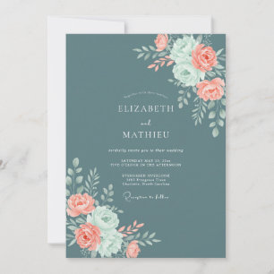 Modern Slate Teal Botanisk Bröllop Inbjudningar
