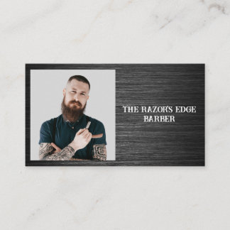 Modern Sleek Black and Gray Barbershop Visitkort
