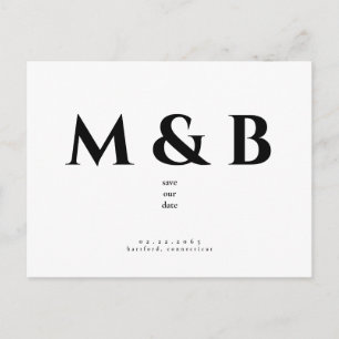 Modern Sleek Black Monogram Bröllop spara datum Vykort