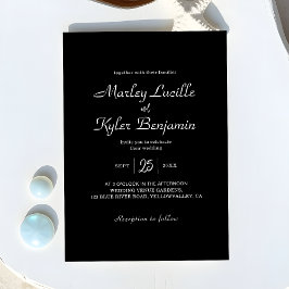 Modern Sleek Black Romantic Script Namn Bröllop Inbjudningar