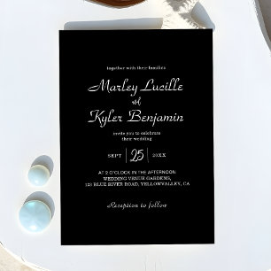 Modern Sleek Black Romantic Script Namn Bröllop Inbjudningar