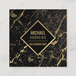 Modern Sleek Gold Foil Black Marble Stone Fyrkantigt Visitkort