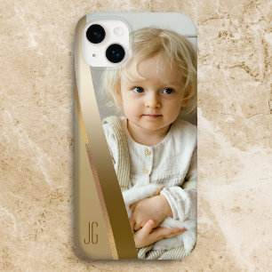 Modern Sleek Guld Band Photo w/Monogram