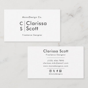 Modern Sleek Snyggt Black White Bold Monogram Visitkort