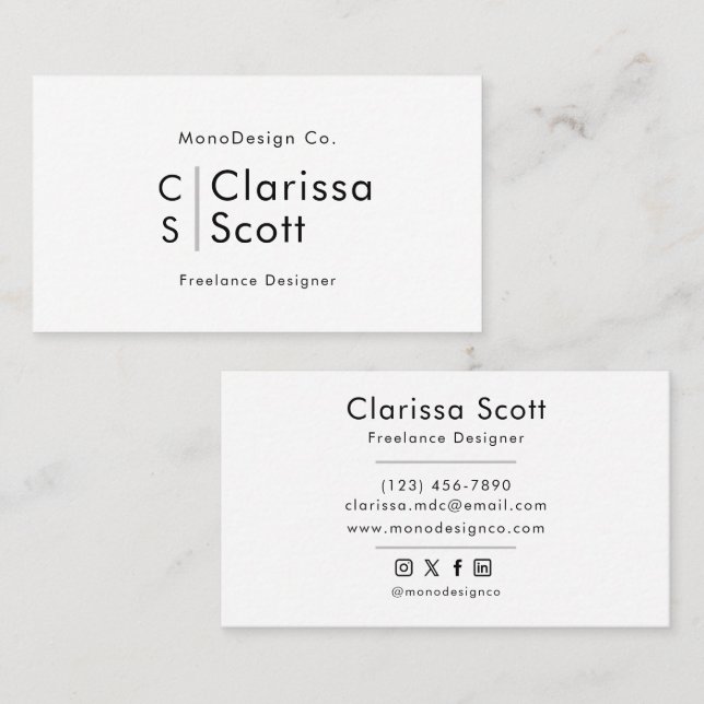 Modern Sleek Snyggt Black White Bold Monogram Visitkort (Fram/baksida)