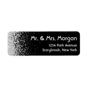 Modern Slever Glitter och Black Returadress Etikett