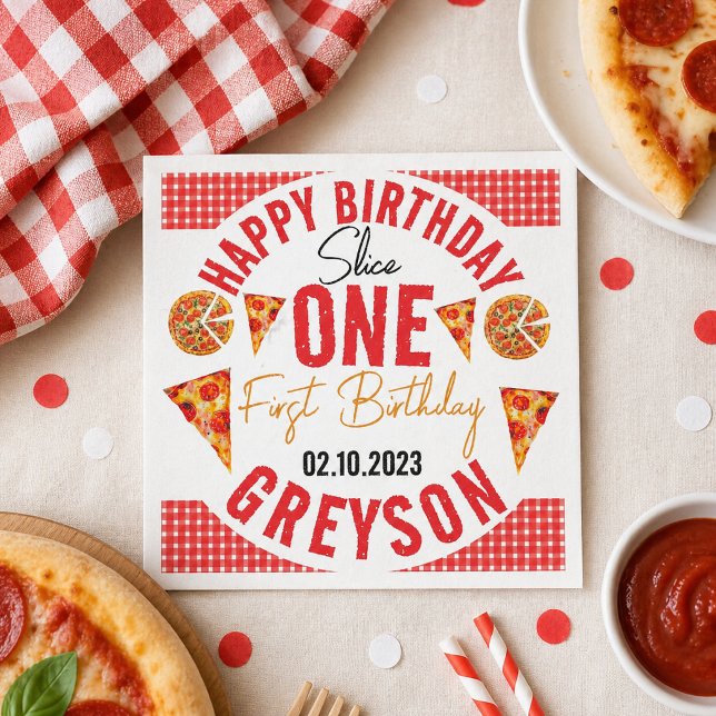 Modern Slice Slice Baby Pizza 1-årsdag Pappersservett (Modern Slice Slice Baby Pizza 1st Birthday Napkins)