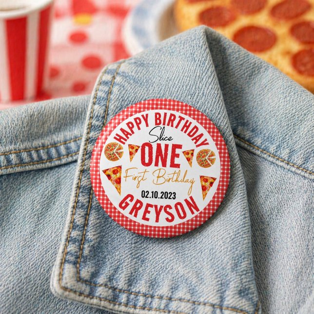 Modern Slice Slice Baby Pizza 1-årsfest Knapp (Modern Slice Slice Baby Pizza 1st Birthday Button)