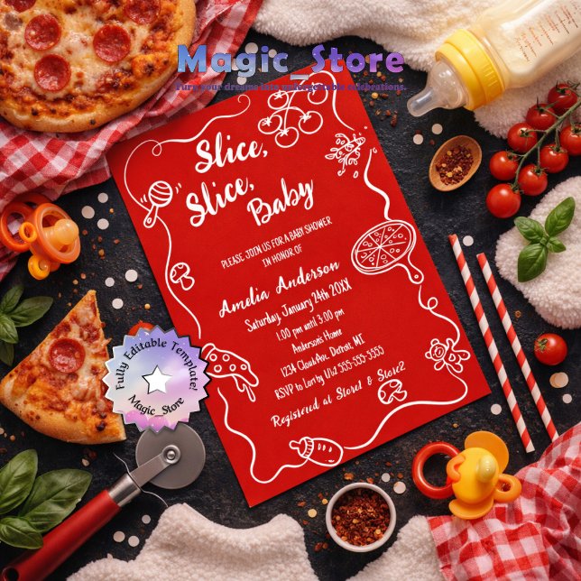 Modern Slice Slice Baby Röda Baby Shower Inbjudningar (Skapare uppladdad)