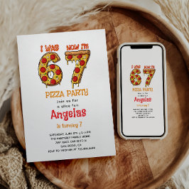 Modern Slice Slice Boy Six Seven Birthday Party Inbjudningar