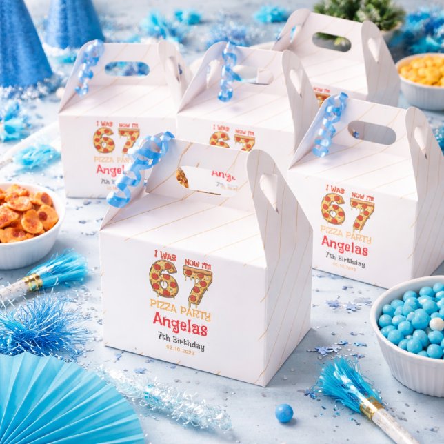 Modern Slice Slice Pojke Sex Sju Födelsedagsfest Presentaskar (Modern Slice Slice Boy Six Seven Birthday Party Favor Boxes)