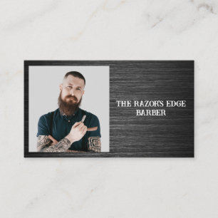 Modern Slick Svart och Grå Barberare  Visitkort