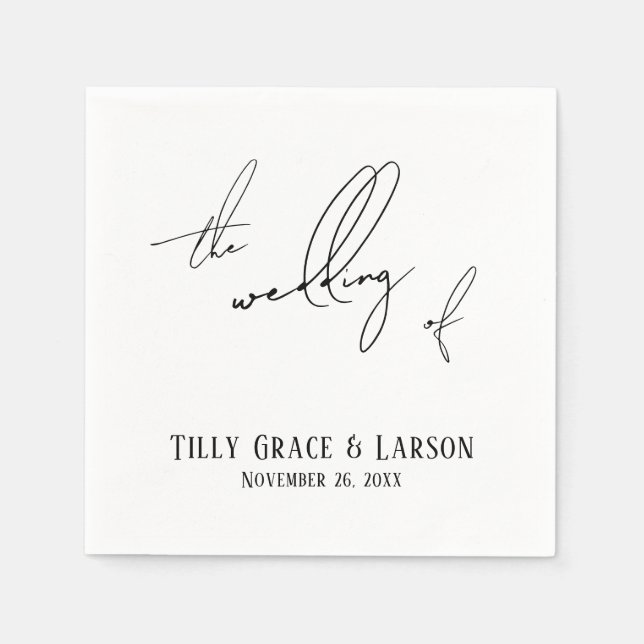 Modern Slim Handwriting Enkel Bröllopet av Pappersservett (Framsidan)