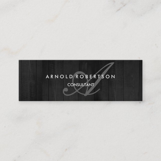 Modern Slim Monogram Trendig Grått Wood Background Mini Visitkort (Framsida)