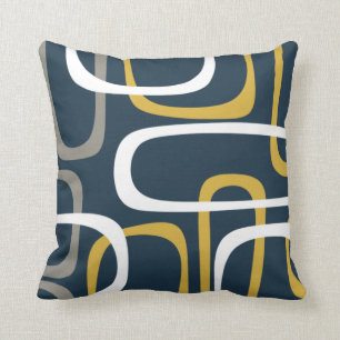 Modern slingor i Mönster, Mustard Navy Blue Kudde