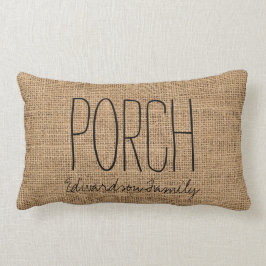 Modern slitlig faux burlap porch-skriptfamilj namn lumbarkudde