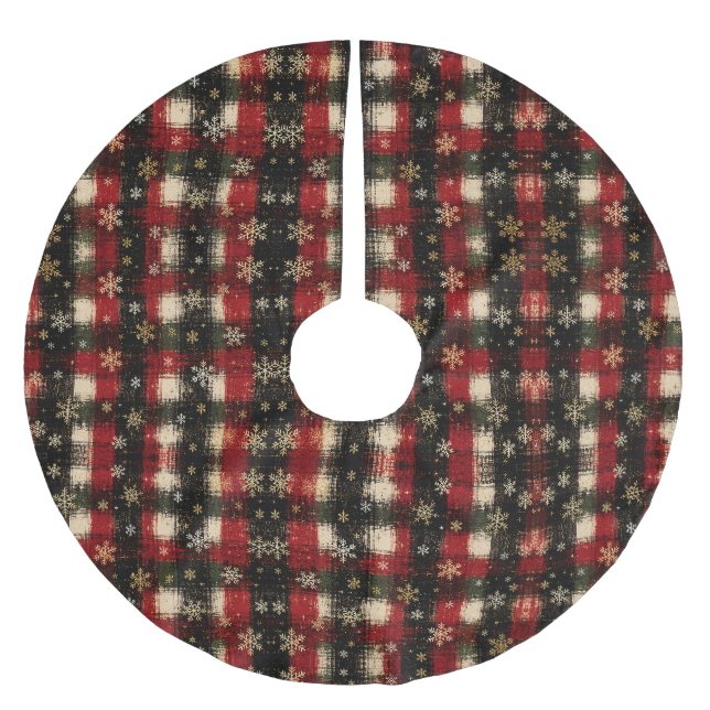 Modern slitrutig snöflagemönster julgransmatta borstad polyester (Framsidan)