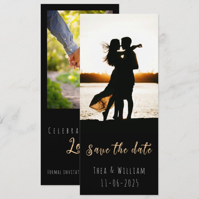 Modern smal 2 bilder Spara datumet Inbjudningar (Fram/baksida)