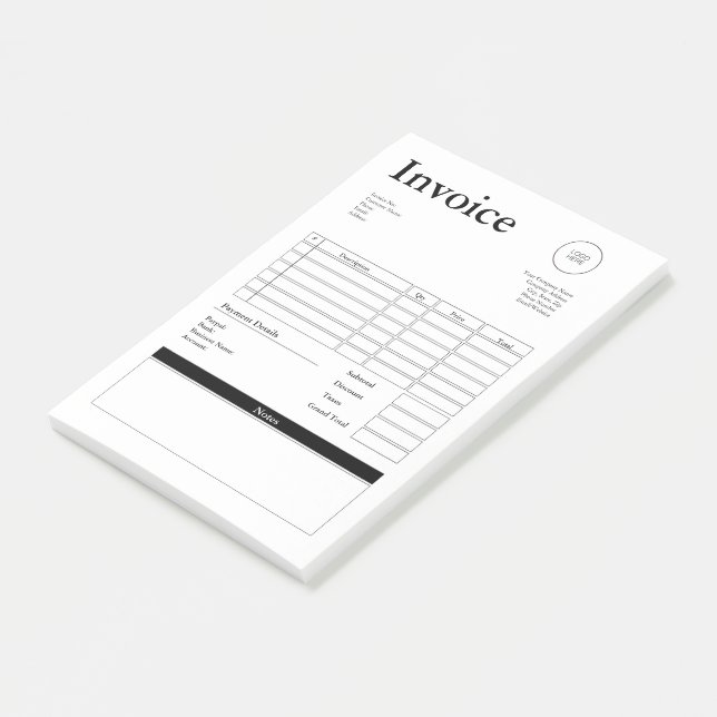 Modern Small Business Invoice Sales Receipt Post-it Block (Vinklad)