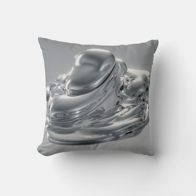 Modern Smält Silver Flytande Krom Metallisk Abstra Kudde (Framsida)