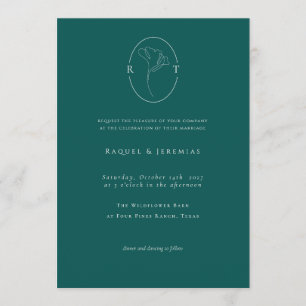 Modern smaragd botanisk monogram bröllop inbjudningar