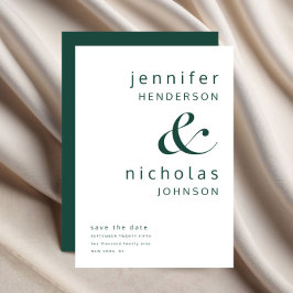 Modern smaragdgrön Ampersand-typografi Bröllop Spara Datumet