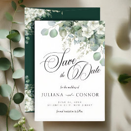 Modern Smaragdgrön Greenery Spara Datum-kort Datumet