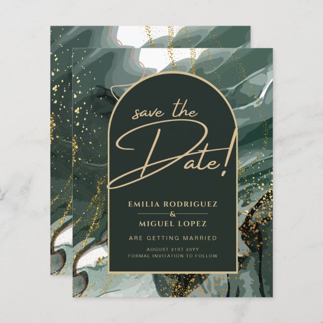 Modern Smaragdgrön Guld Agat Marmor BRÖLLLOP (Fram/baksida)