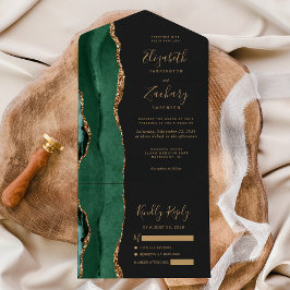Modern Smaragdgrön Guld Agat Mörk Bröllop