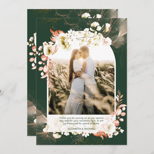 Modern Smaragdgrön Korall Blommig FOTO TACK (Fram/baksida)