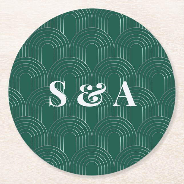 Modern smaragdgrön och silverbåge underlägg papper rund (Framsidan)