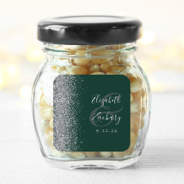 Modern smaragdgrön silverglitter kant bröllop fyrkantigt klistermärke