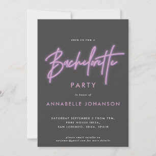 Modern, smart lila, giftig, neon bachelorette  inbjudningar