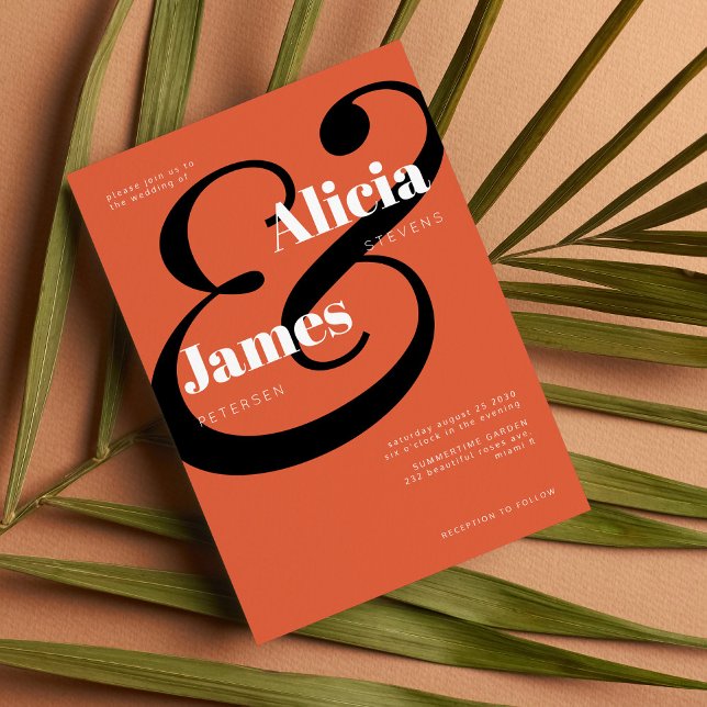 Modern smart orange svart fet typografi bröllop inbjudningar (Skapare uppladdad)