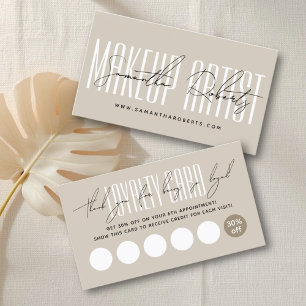 Modern sminkartist script typografi beige lojalitetskort