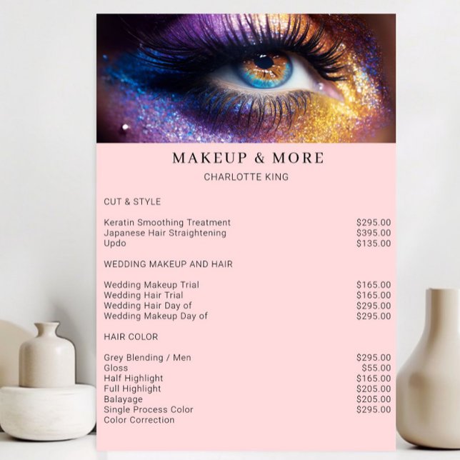 Modern, sminkfotosalong prislista poster (Modern, Makeup Photo Glitter Salon Price List Poster)